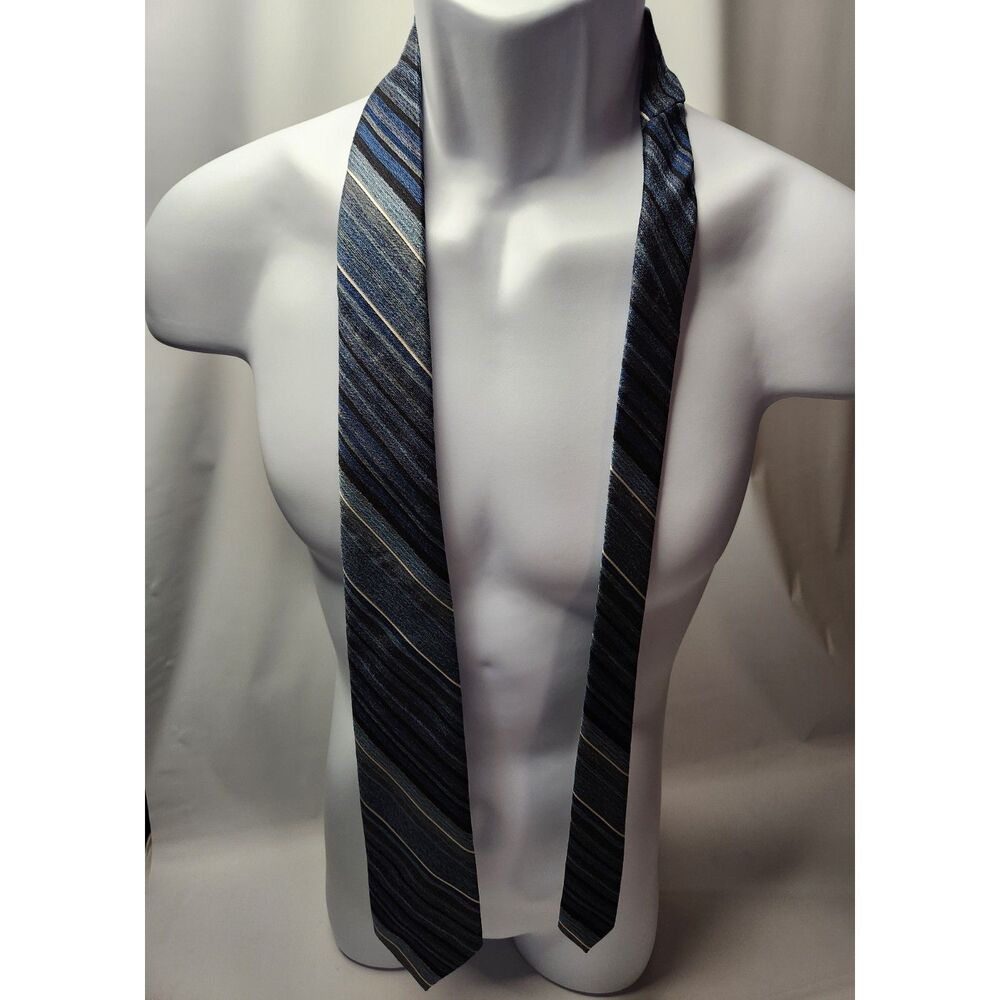 Shefford by Anderson‑Little Vintage Woven Necktie – Blue / Black / Gray Stripe